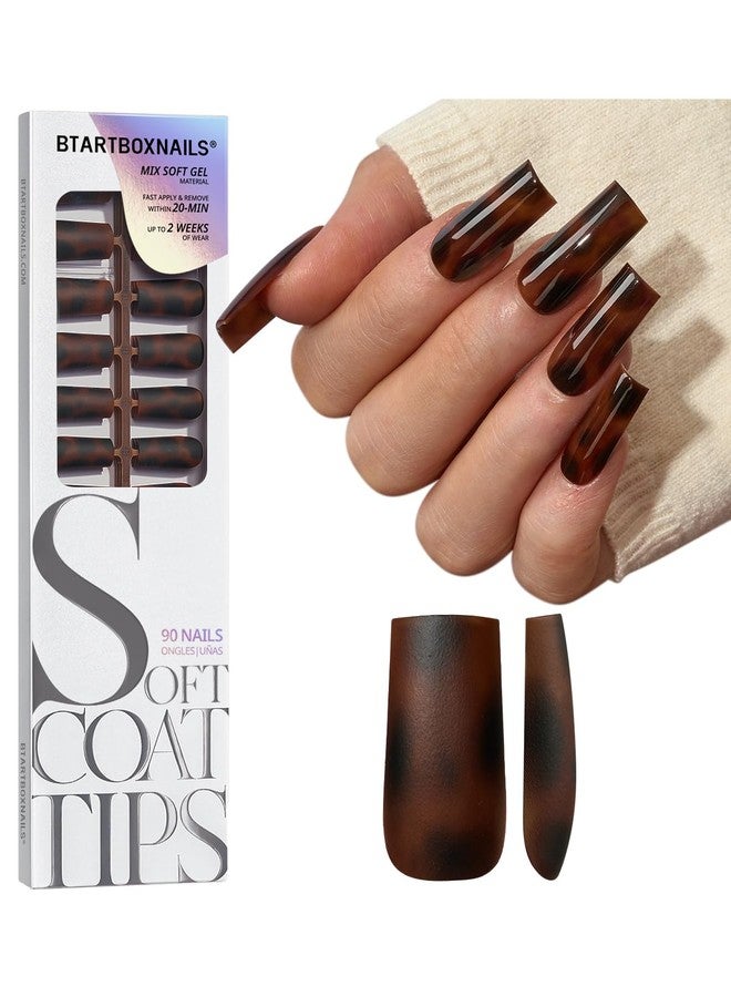 btartboxnails أظافر BTArtboxnails SOFTCOATTIPS اللاصقة - أظافر لاصقة طويلة مربعة الشكل بلون صدفة السلحفاة، 90 قطعة من أطراف الأظافر الجل الناعمة القابلة للإزالة بجودة صالونات التجميل، متوفرة بـ 15 مقاسًا - Image 1